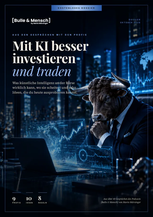 Titelseite des Dossiers „Mit KI besser investieren und traden“ von [Bulle & Mensch]