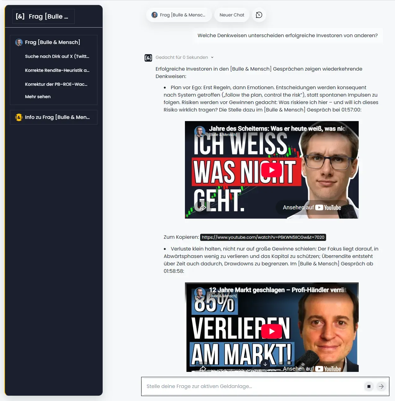 Beispiel-Antwort von Frag [Bulle & Mensch] mit Fundstelle im Podcast